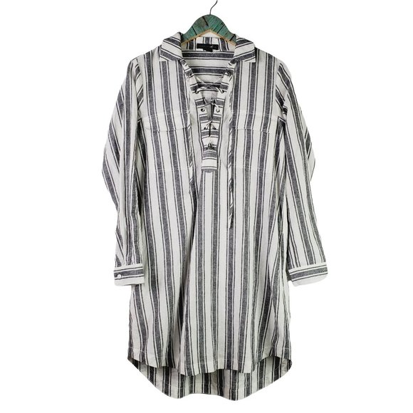 Sanctuary Staycation Twilight Hi-Low Vertical Stripe Pocket Linen Blend Dress, M - Picture 4 of 12